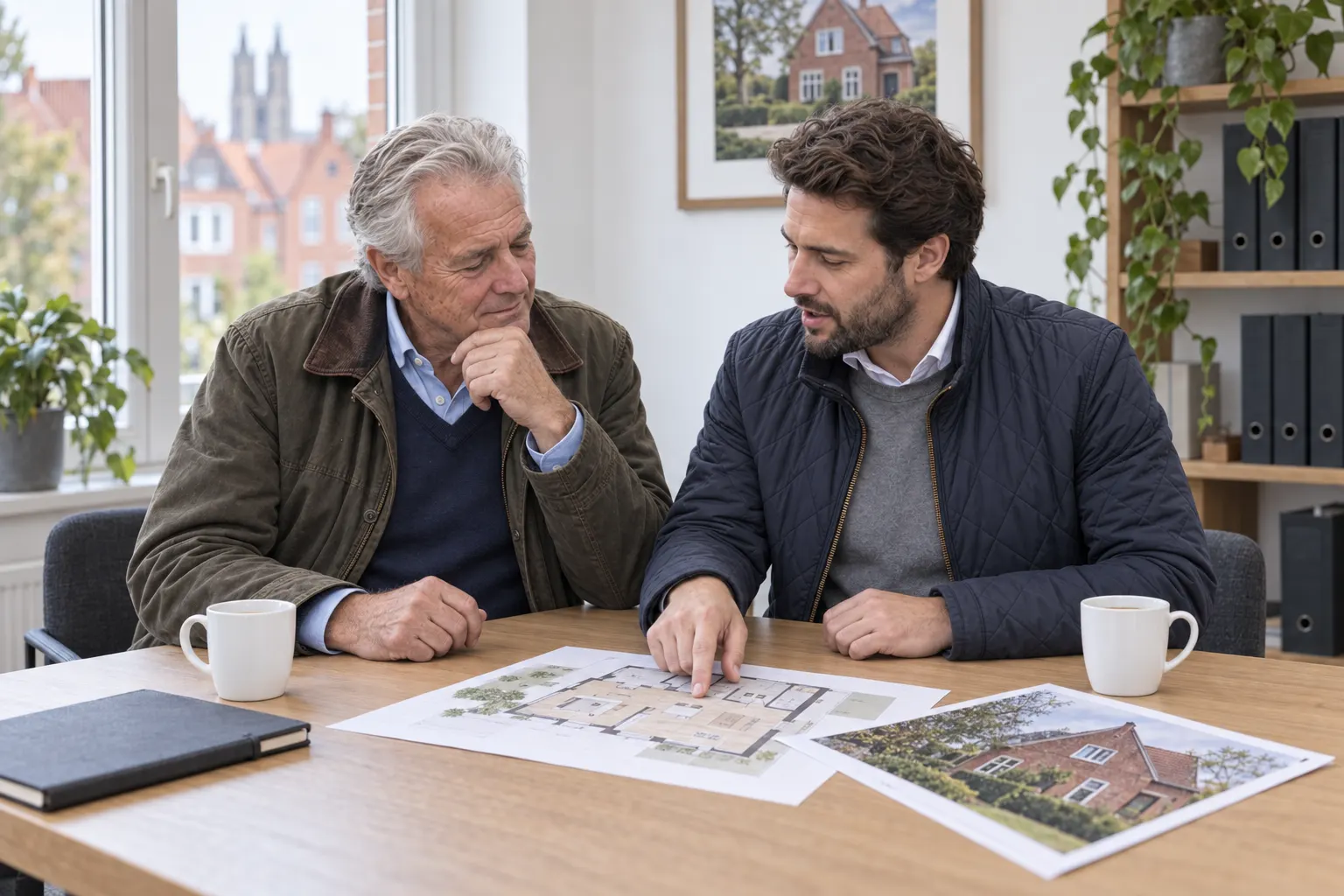 Peter und Jonas Tepelmann besprechen einen Grundriss
